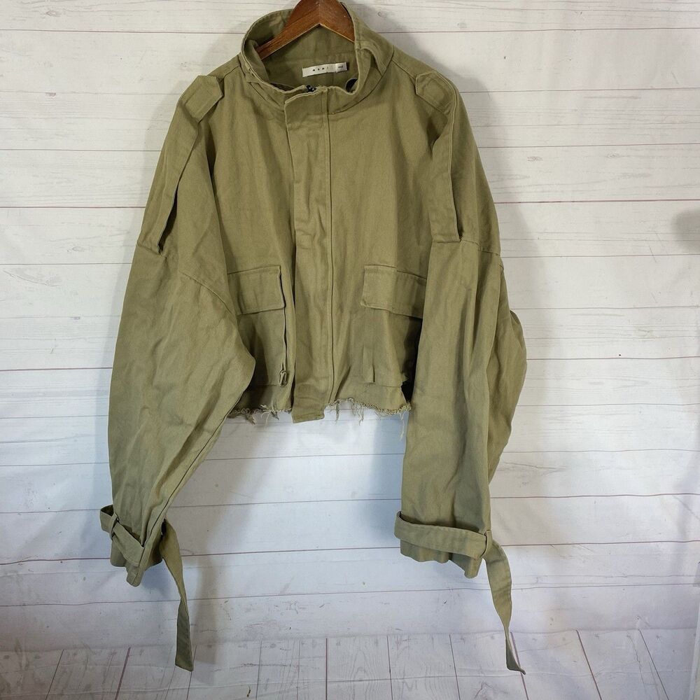 Mnml Mens M65 Canvas Cropped Jacket 3XL Khaki Beige Cotton Military Raw Hem